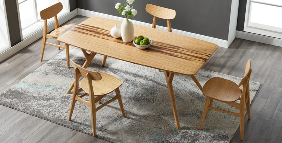 Cassia Dining Chair by Greenington, showing cassia dining chairs with table in live shot.