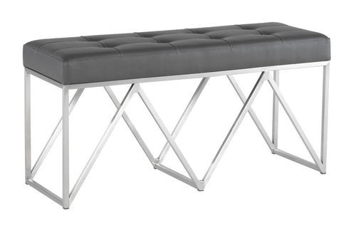 Celia Bench by Nuevo -  Grey Naugahyde Seat With Brushed Stainless Base