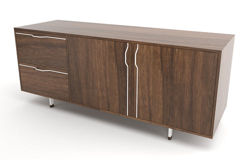 Chapman Credenza Storage Unit By Tronk Design - 2 Doors 2 Drawers (Small), Walnut Wood, White Powder Coated Steel.
