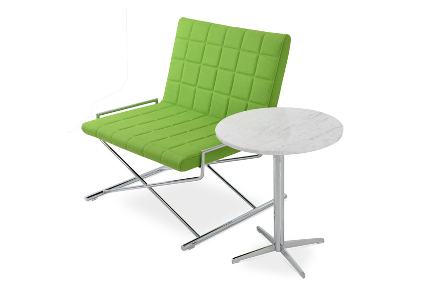 Chelsea X Chair by SohoConcept, showing front view of the chair with table in pistachio camira wool.