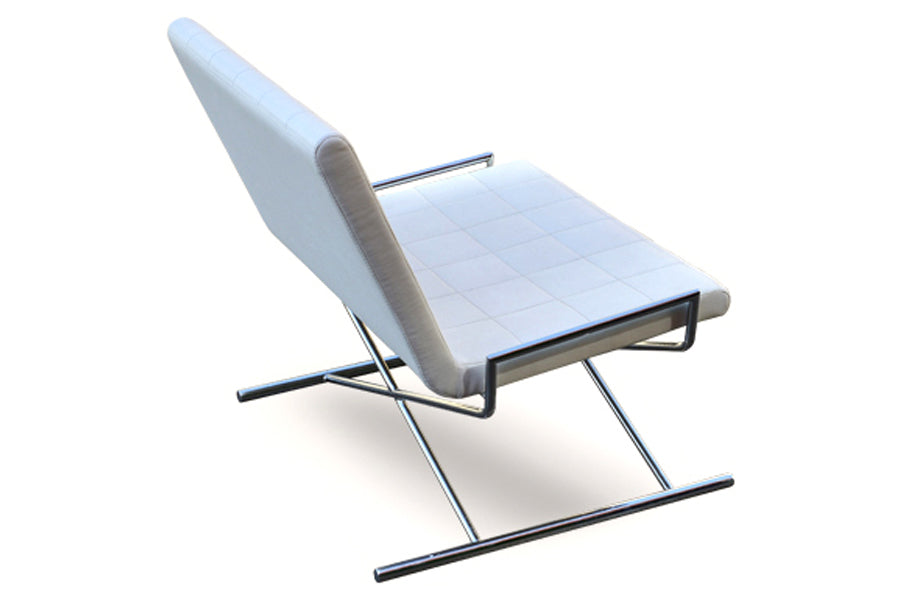 Chelsea X Chair by SohoConcept, showing side view of the chair in white leatherette.