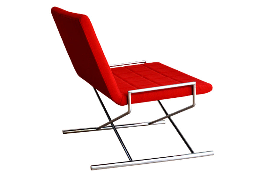 Chelsea X Chair by SohoConcept, showing side view of the chair in red camira wool.