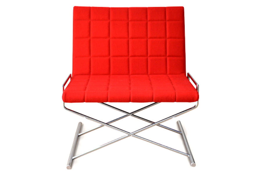 Chelsea X Chair by SohoConcept, showing front view of the chair in red camira wool.