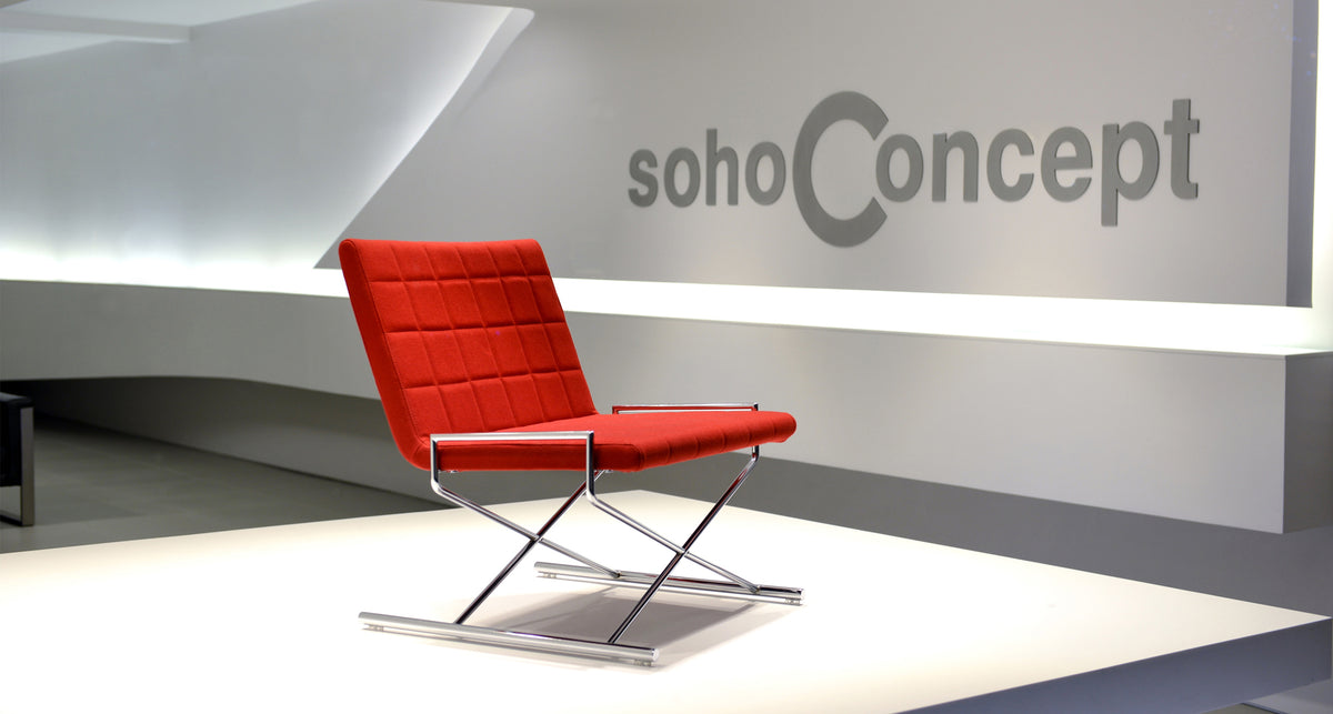 Chelsea X Chair by SohoConcept, showing angle view of x chair in live shot.