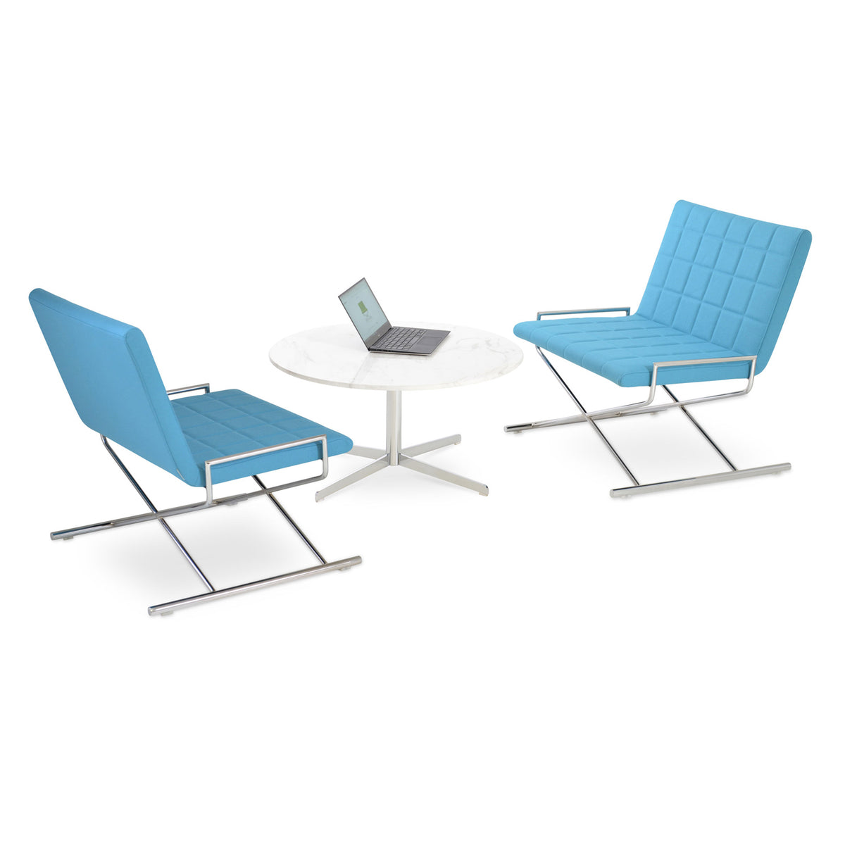 Chelsea X Chair by SohoConcept, showing angle view of x chairs with table.