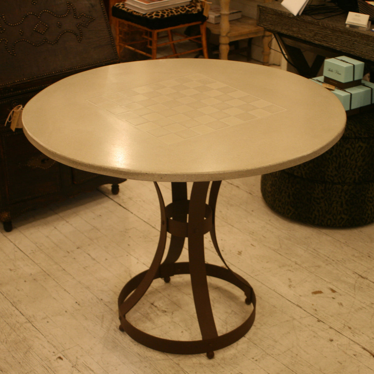 James De Wulf Chess Table by De Wulf, showing chess table in live shot.