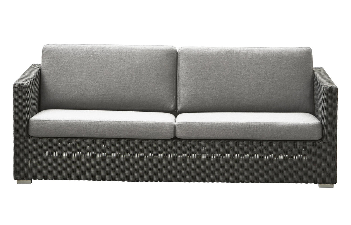 Chester 3 Seater Lounge Sofa by Cane-Line - Graphite Fiber Weave, Natte Light Grey Cushion Set.