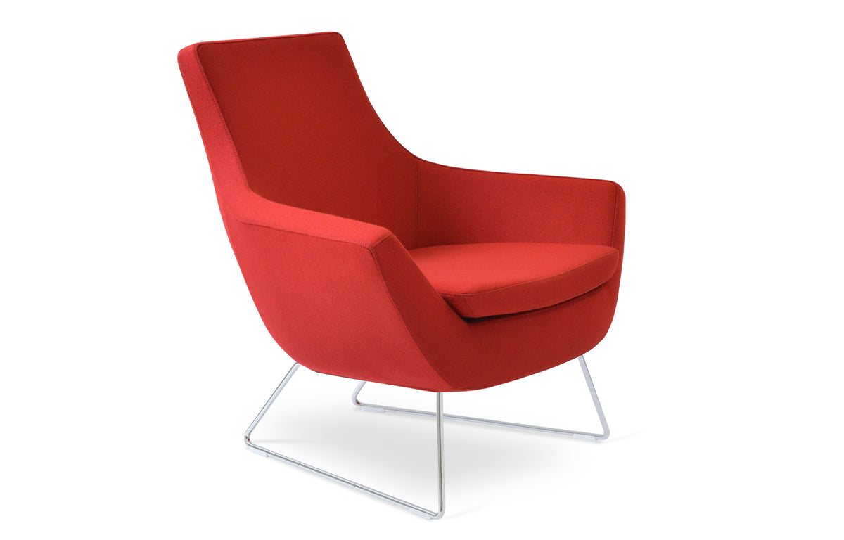 Rebecca Wire Sled Arm Chair by SohoConcept - Chrome Plated Steel, Camira Blazer Red Wool