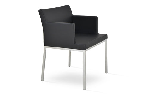 Soho Metal Arm Chair by SohoConcept - Chromed Steel Tubes, Black Leatherette