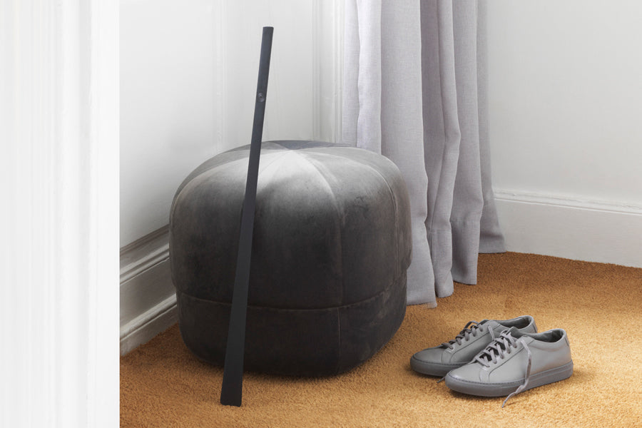 Circus Velour Pouf by Normann Copenhagen, showing circus velour pouf in live shot.