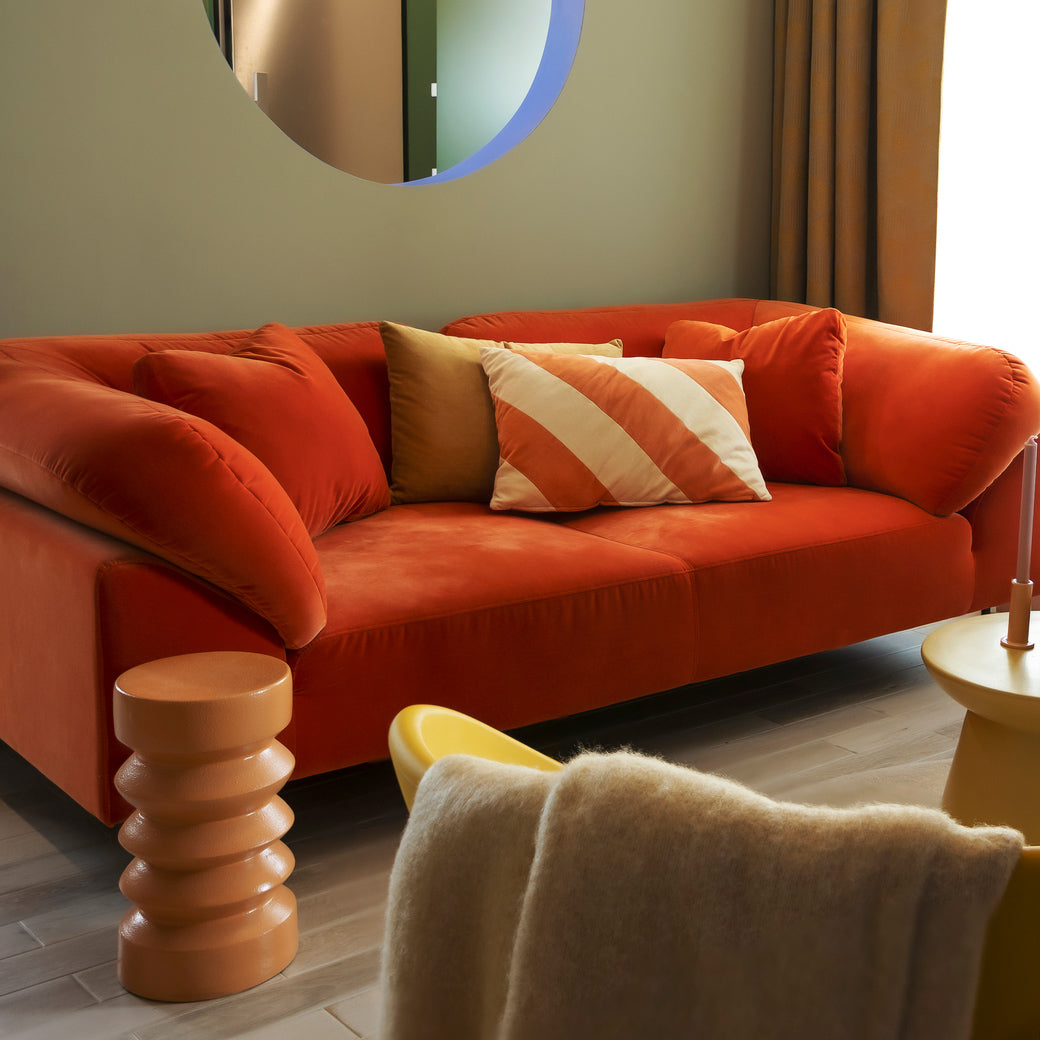 Collar Sofa by Woud, showing collar sofa in live shot.