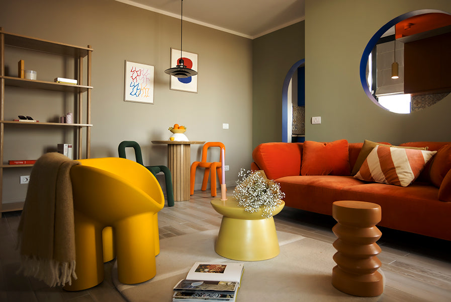 Collar Sofa by Woud, showing collar sofa in live shot.