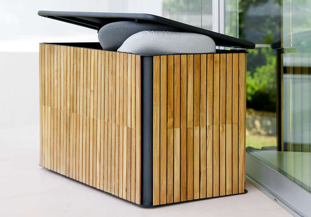 Combine Cushion Box by Cane-Line, showing combine cushion box in live shot.