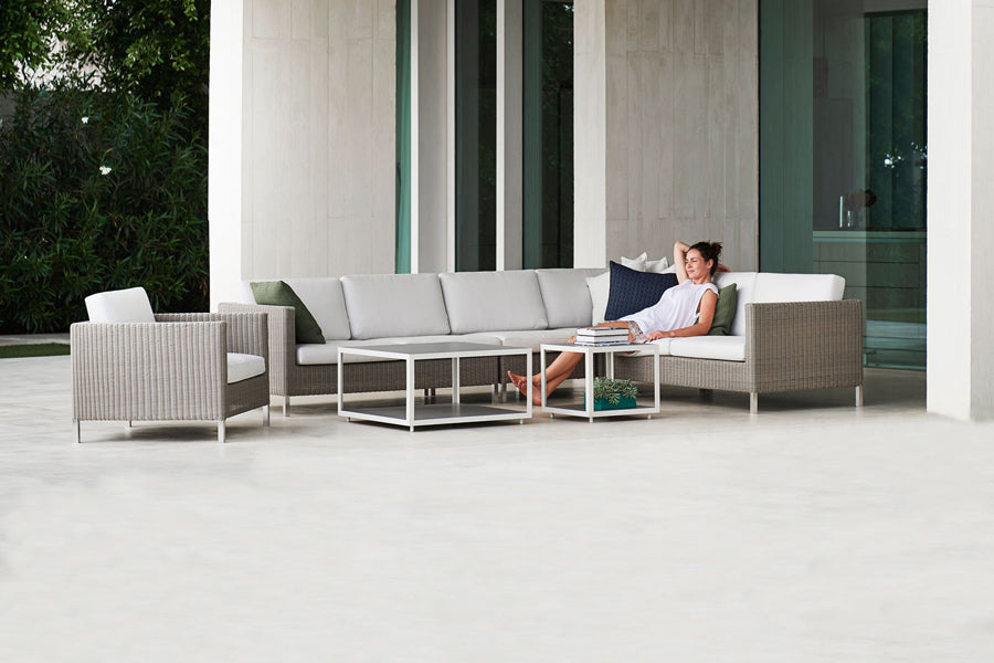 Connect Lounge Chair by Cane-Line, showing connect lounge chair in live shot.