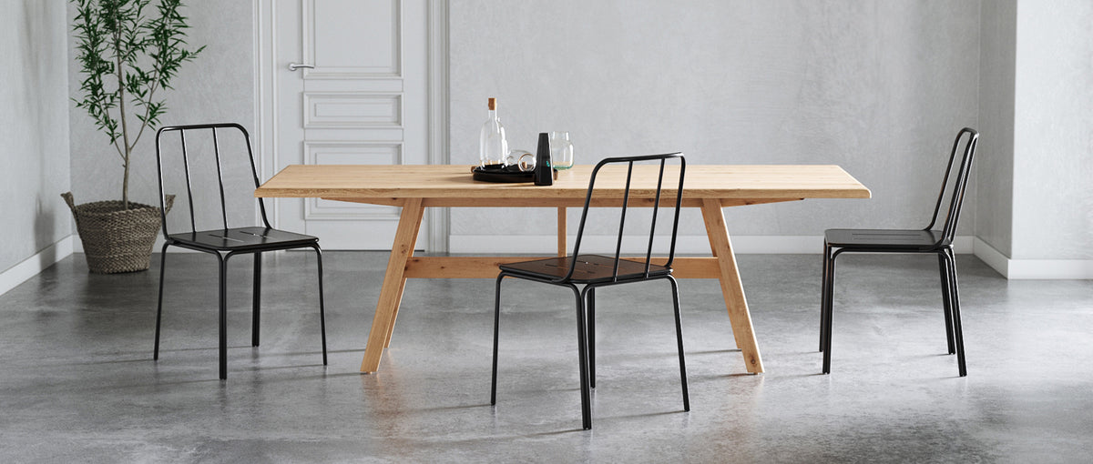 Conti Chair by Kollektiff, showing of conti chair with table in live shot.