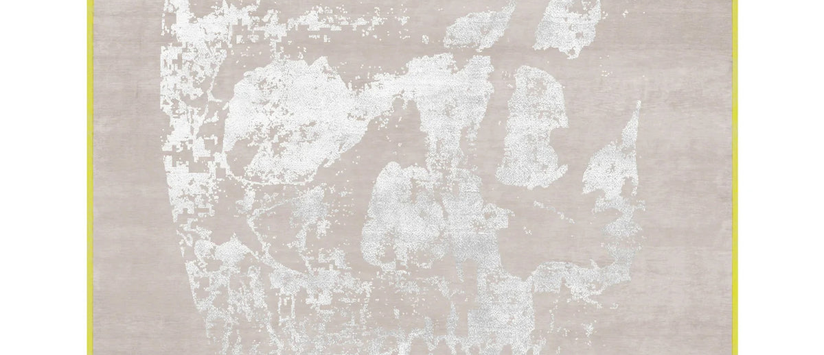 Copertino Skull CL229 Rug by Second Studio, showing closeup view of copertino skull cl229 rug by second studio in taupe & silver.