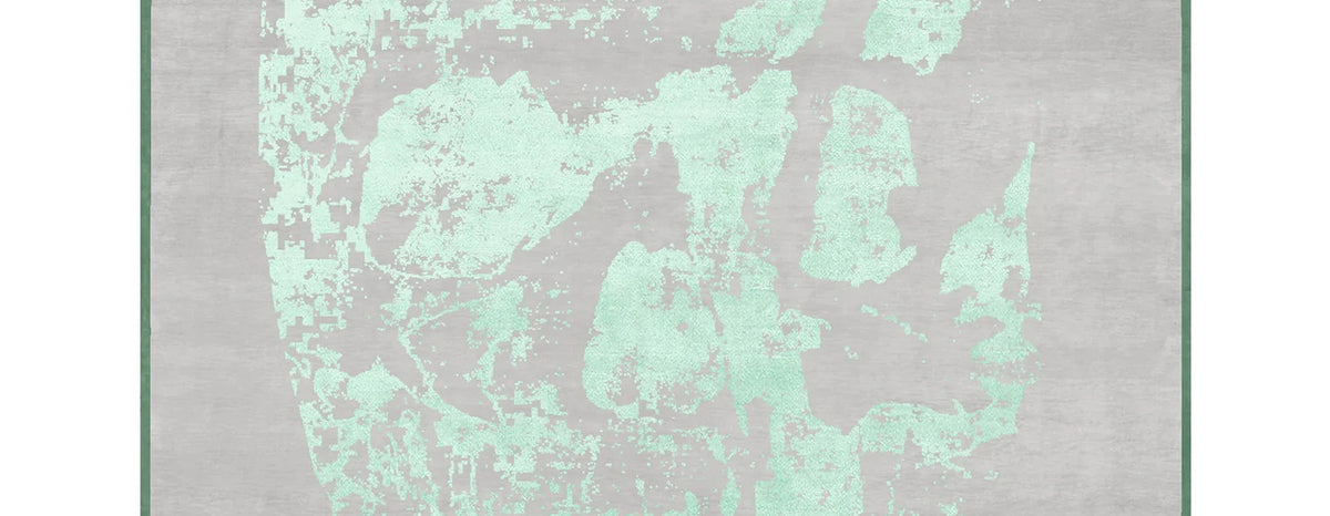 Copertino Skull CL230 Rug by Second Studio, showing closeup view of copertino skull cl230 rug by second studio in grey & green.