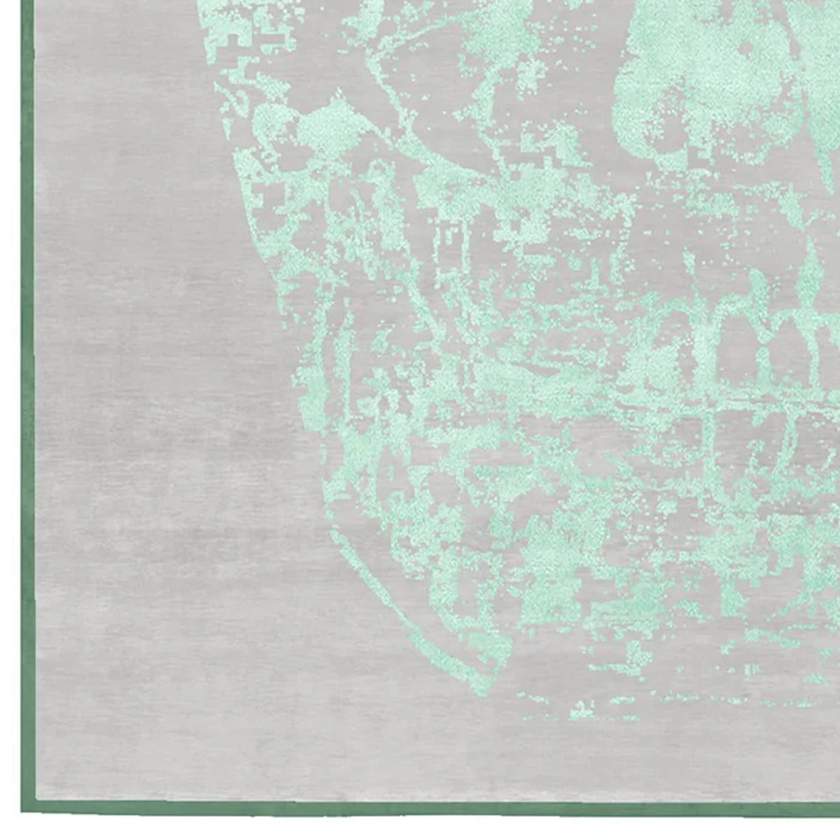 Copertino Skull CL230 Rug by Second Studio, showing closeup view of copertino skull cl230 rug by second studio in grey & green.