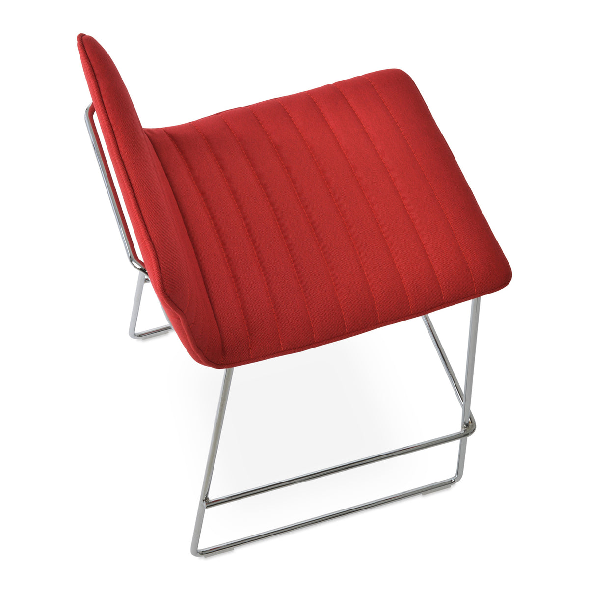Corona Full Upholstery Wire Handle Back Stool by SohoConcept, showing top view in camira era red fabric with chrome wire base.