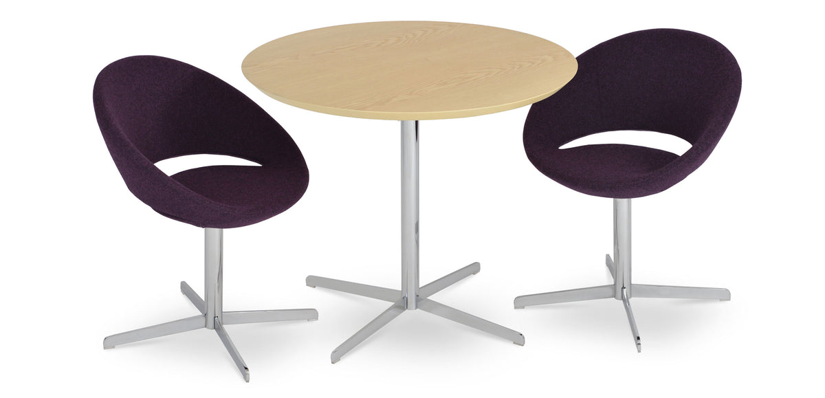 Crescent 4 Star Swivel Dining Chair by SohoConcept, showing two 4 star swivel dining chairs with table.