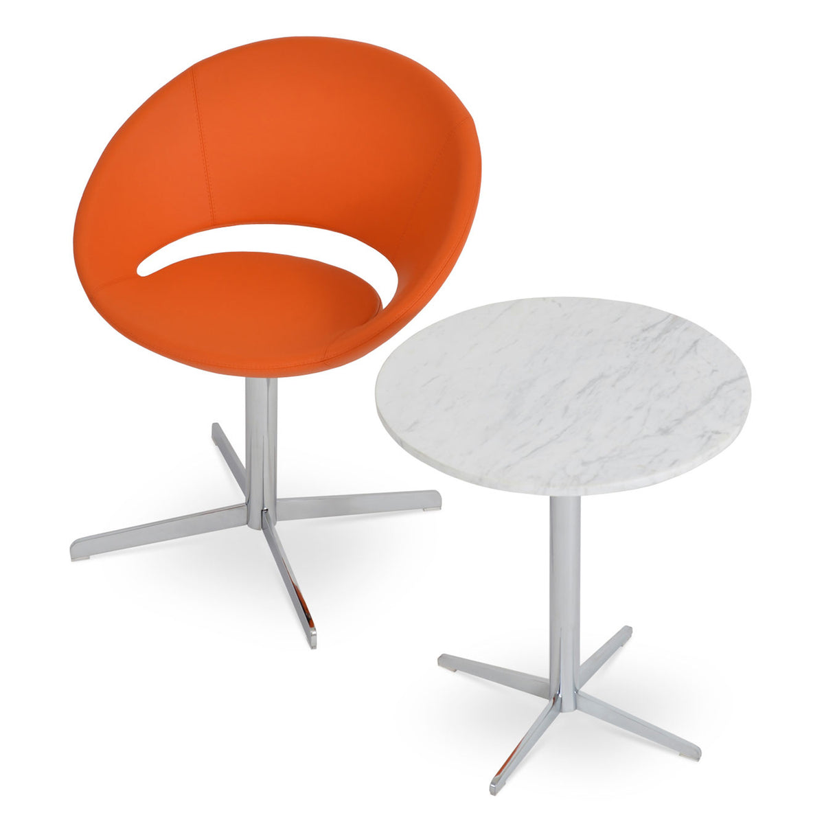 Crescent 4 Star Swivel Dining Chair by SohoConcept, showing 4 star swivel dining chair with table.