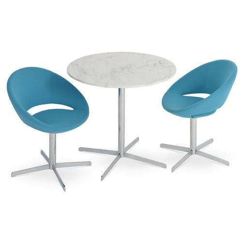 Crescent 4 Star Swivel Dining Chair by SohoConcept, showing two 4 star swivel dining chairs with table.