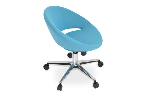 Crescent Office Chair by SohoConcept - Chrome Plated Steel, Camira Blazer Turquoise Wool.