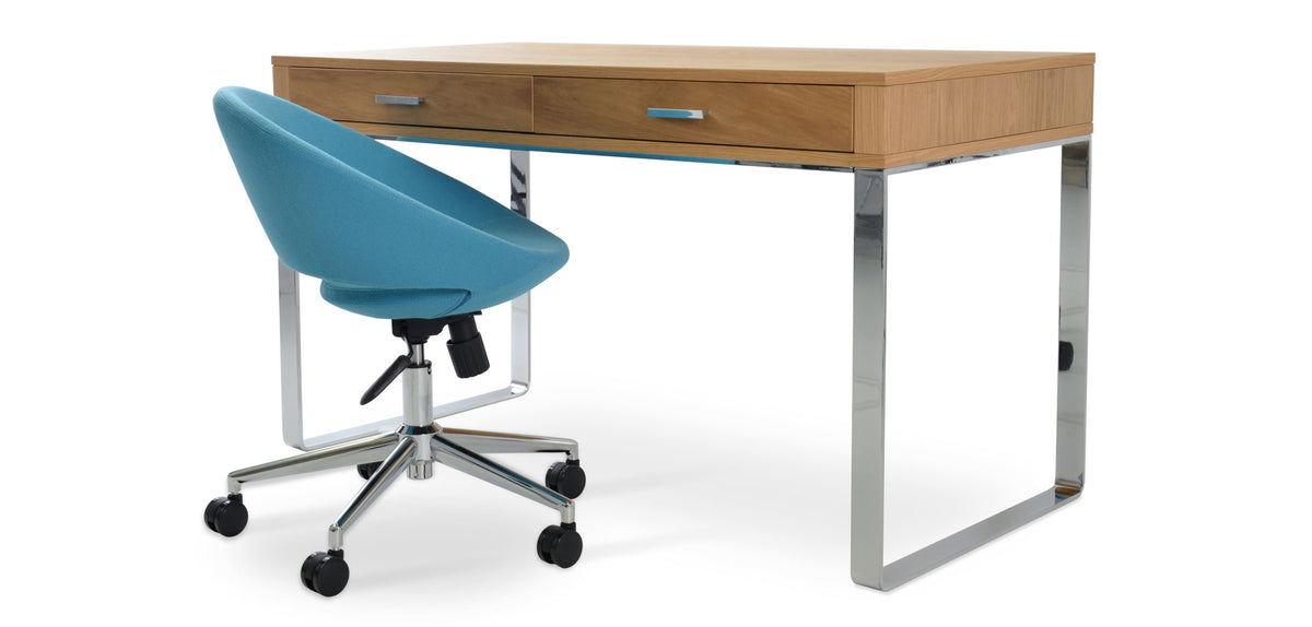 Crescent Office Chair by sohoConcept, showing angle view of the chair with table.