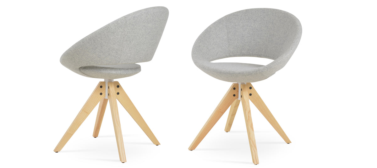Crescent Pyramid Swivel Dining Chair by SohoConcept, showing two crescent pyramid swivel dining chairs together.