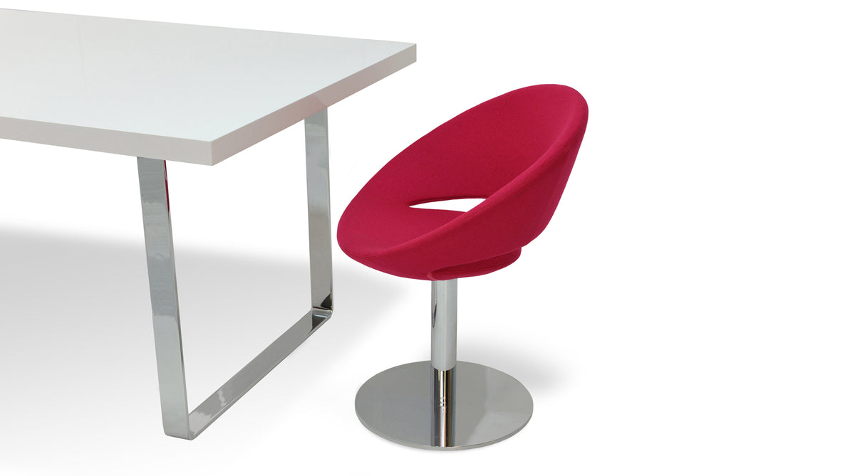 Crescent Round Swivel Dining Chair by SohoConcept, showing round chair with table.