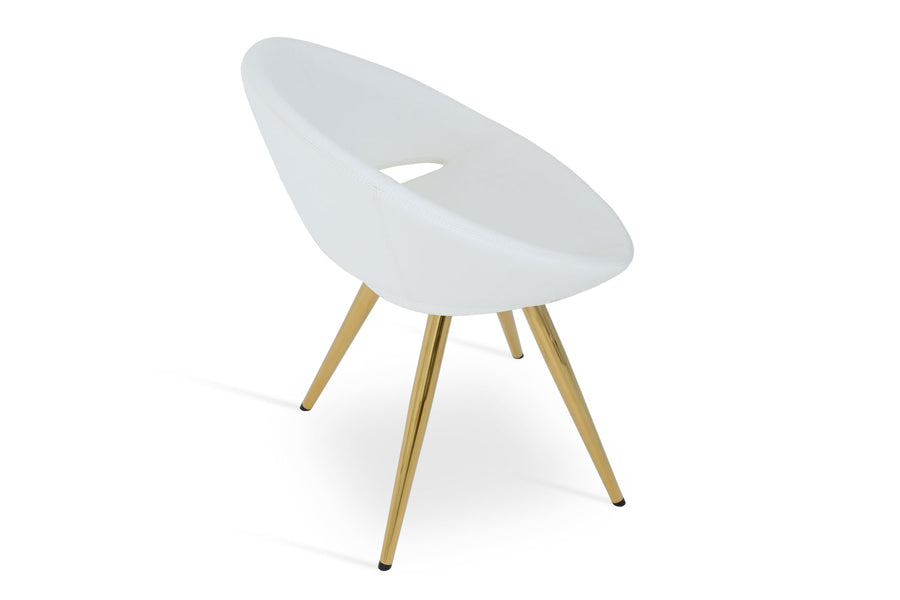 Crescent Star Chair by SohoConcept, showing angle view in white ppm with gold brass base.