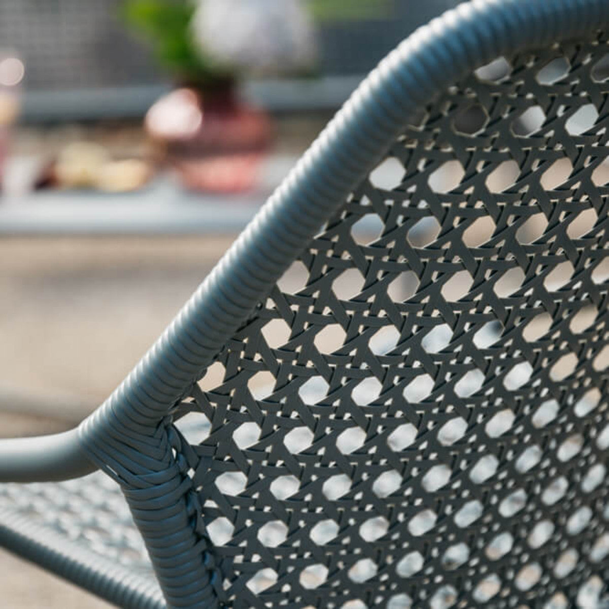 Croisette Armchair by Fermob, showing closeup view of armchair in the live shot.