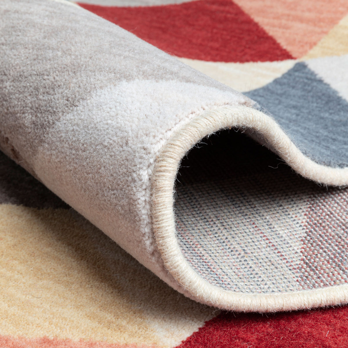 Cube 045.069.990 Cross Woven Rug by Ligne Pure, showing detail view of cube 045.069.990 cross woven rug.