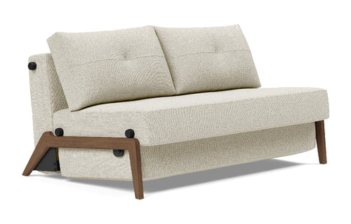 Cubed Sofa Bed with Dark Wood Legs by Innovation - Full, 527 Mixed Dance Natural (stocked).