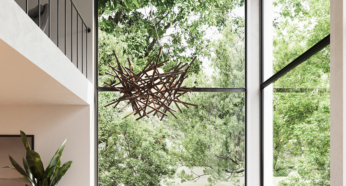 Cura LED Pendant by Cerno, showing cura led pendant in live shot.
