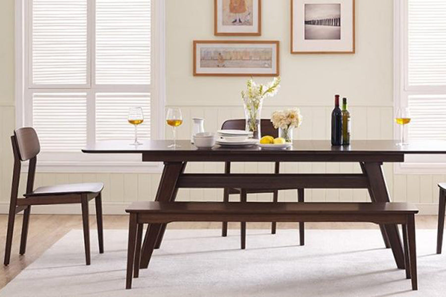 Currant Dining Chair by Greenington, showing currant chairs with table in live shot.