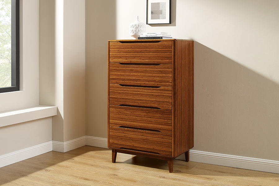 Currant Five Drawer Chest by Greenington, showing currant five drawer chest in live shot.