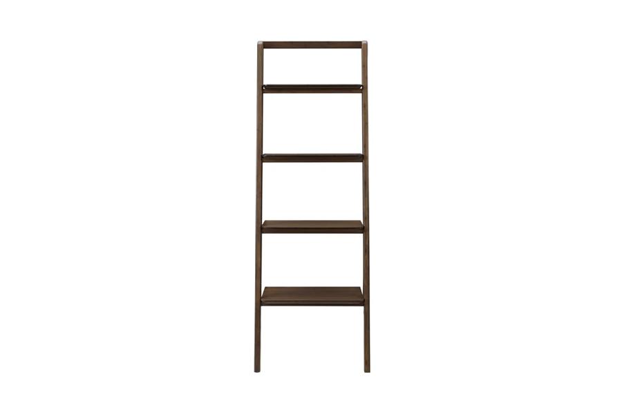 Currant Leaning Bookshelf by Greenington, showing front view of currant leaning bookshelf in black walnut.
