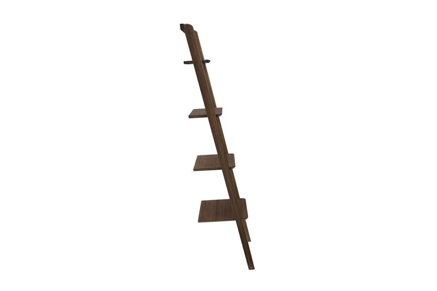 Currant Leaning Bookshelf by Greenington, showing side view of currant leaning bookshelf in black walnut.