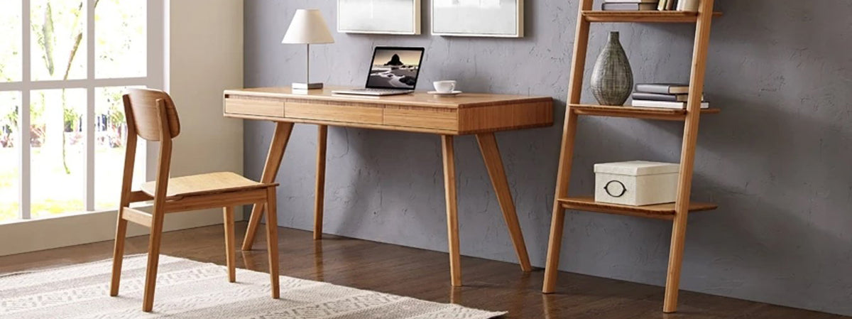 Currant Writing Desk by Greenington, showing currant writing desk with chair in live shot.
