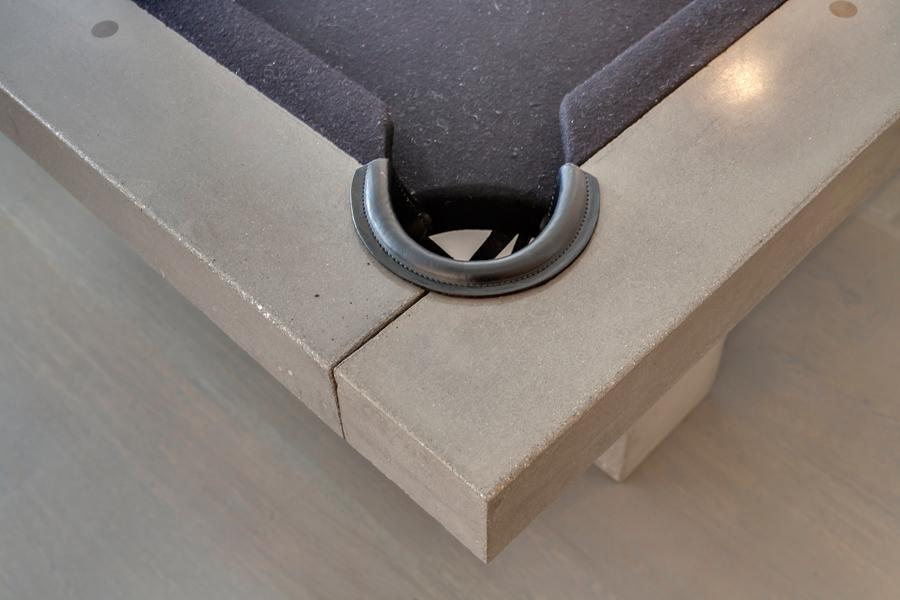 James De Wulf Custom Pool Table by De Wulf, showing coseup view of custom pool table in live shot.