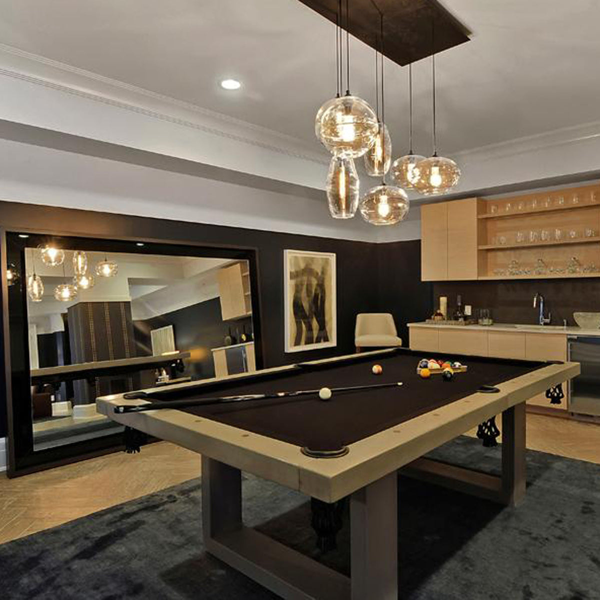 James De Wulf Custom Pool Table by De Wulf, showing custom pool table in live shot.