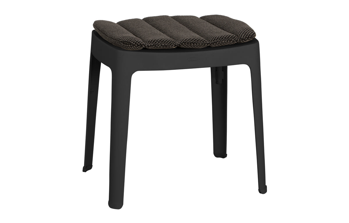 Cut Stool by Cane-Line - Black Aluminum, Dark Grey Focus Cushion.