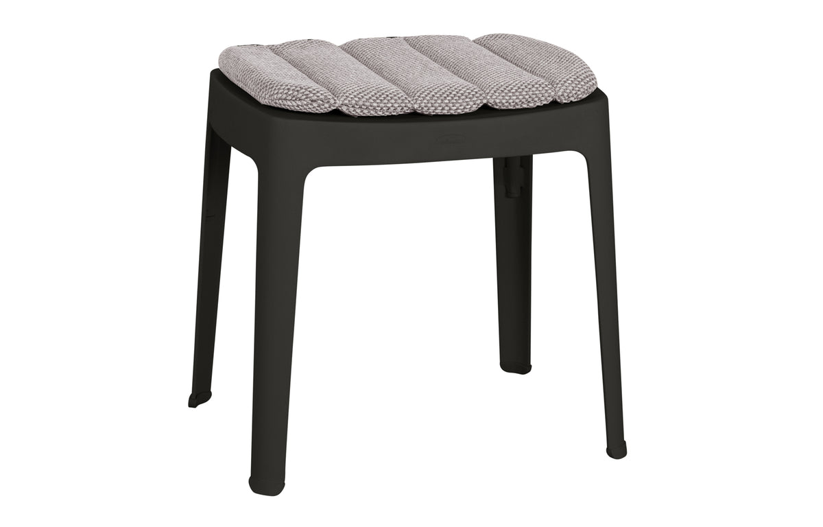 Cut Stool by Cane-Line - Black Aluminum, Light Grey Focus Cushion.