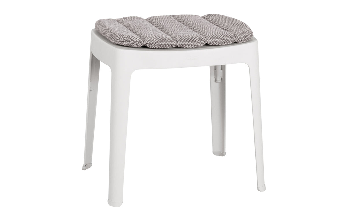 Cut Stool by Cane-Line - White Aluminum, Light Grey Focus Cushion.