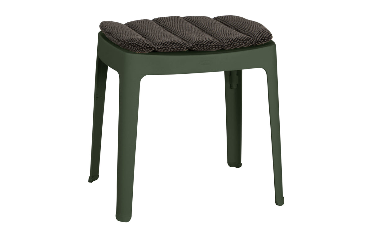 Cut Stool by Cane-Line - Dark Green Aluminum, Dark Grey Focus Cushion.