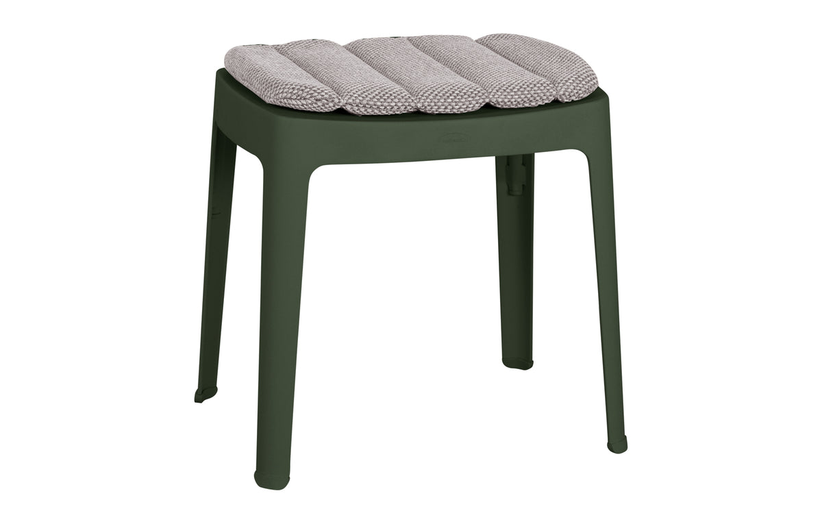 Cut Stool by Cane-Line - Dark Green Aluminum, Light Grey Focus Cushion.