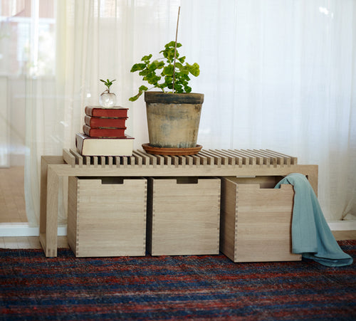 Cutter Bench by Skagerak, showing cutter bench with cutter boxes in live shot.