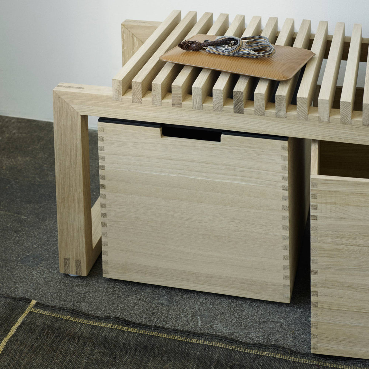 Cutter Box by Skagerak, showing cutter boxes with cutter bench in live shot.