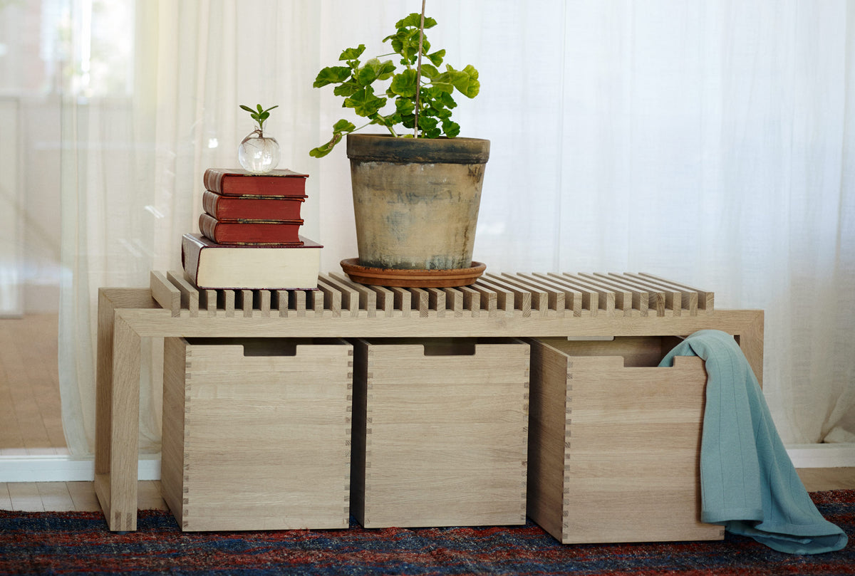 Cutter Box by Skagerak, showing cutter boxes with cutter bench in live shot.